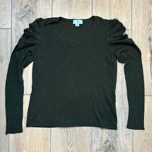 CeCe Green Shimmer Long Sleeve V Neck Blouse/Sweater